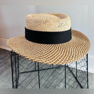 Walter Hagen Straw Boater Hat Natural Black Band Golf Resort Wide Brim Beachy